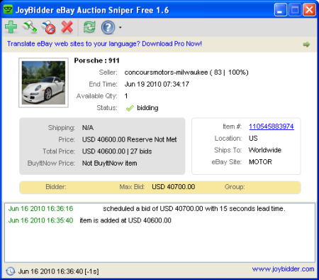 JoyBidder eBay Auction Sniper